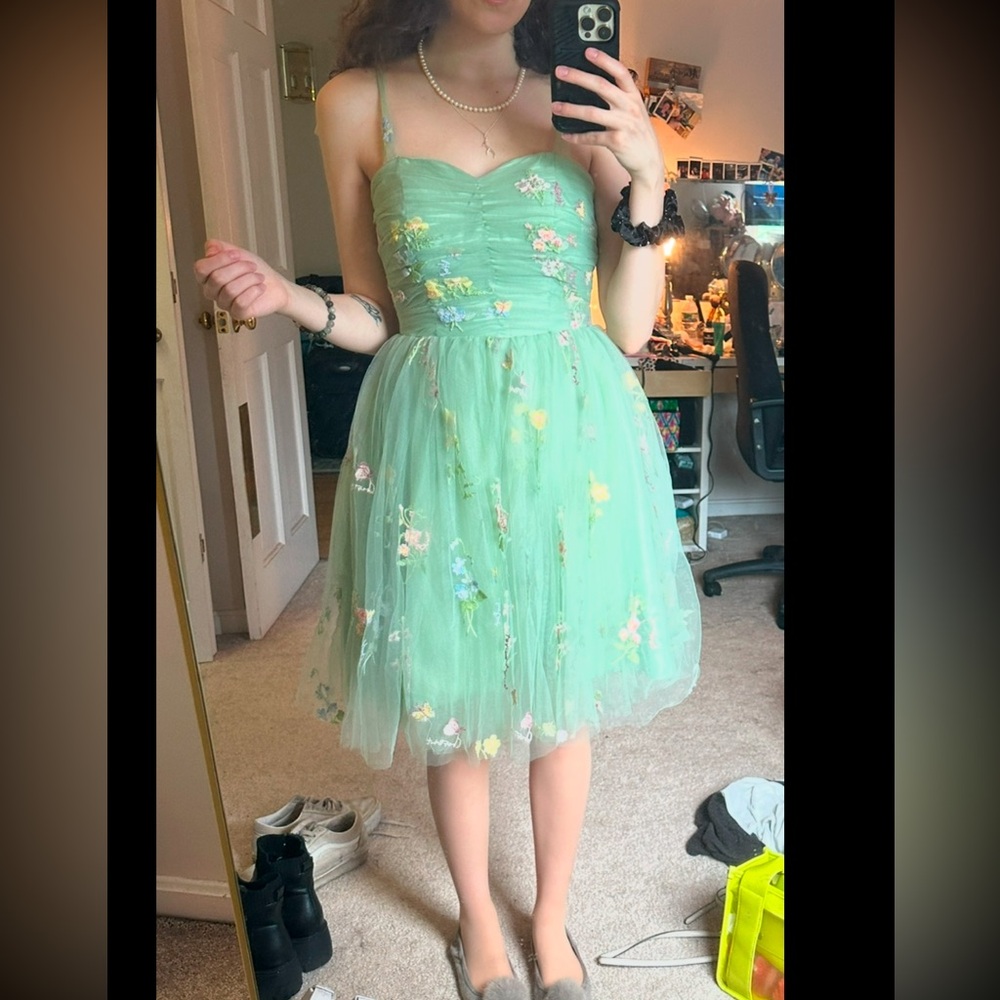 Cottagecore embroidered tulle dress